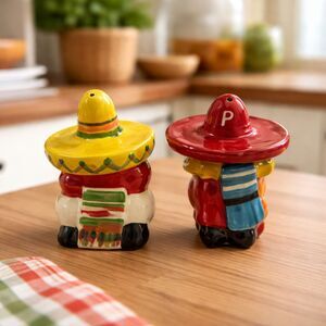 Salt Pepper Shakers Vintage Ceramic Sombrero Retro Kitchen Decor 1970 Set